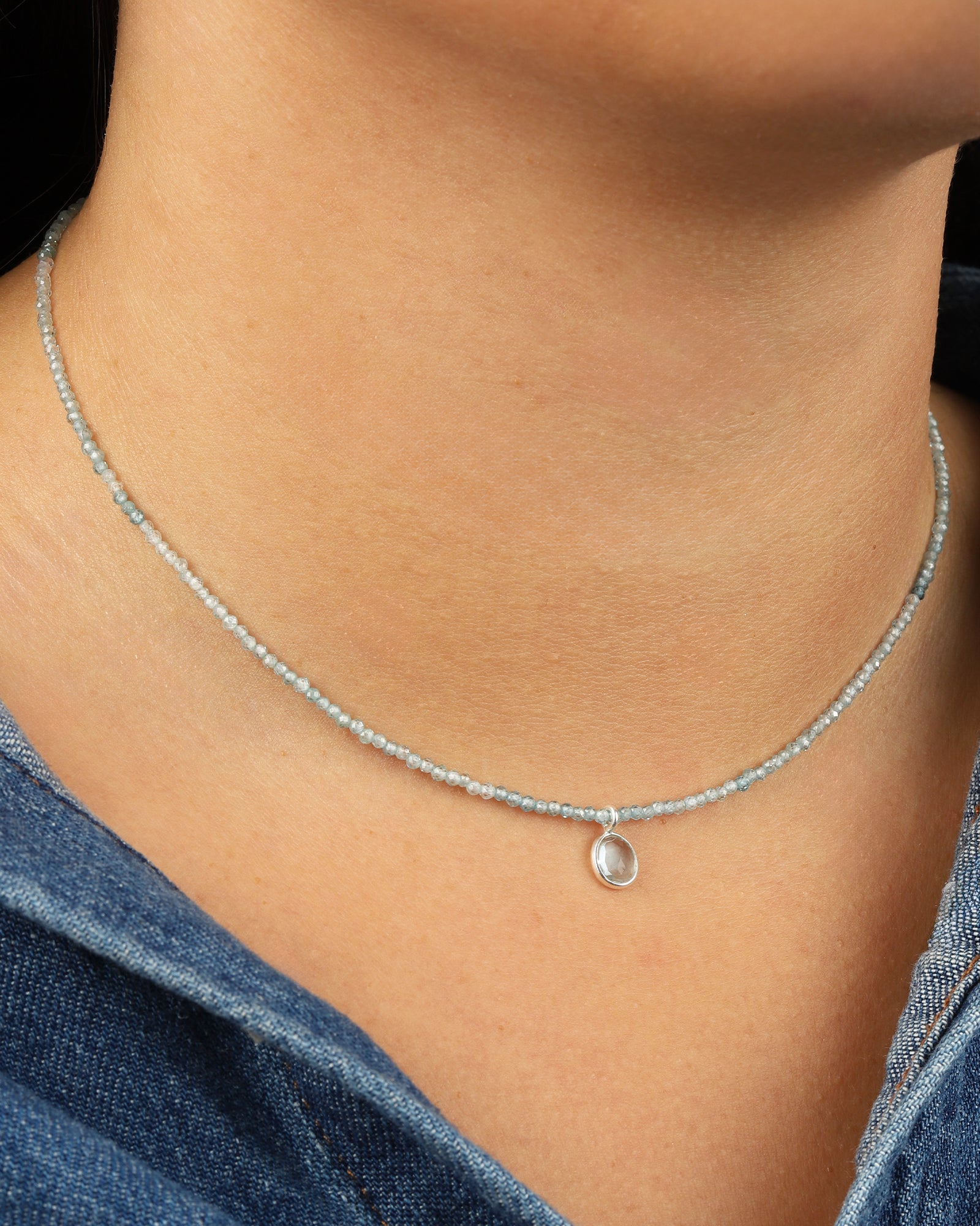 Gem Jar-Blue Zircon & Aquamarine Charm Beaded Necklace-Necklaces-Blue Ruby Jewellery-Vancouver Canada