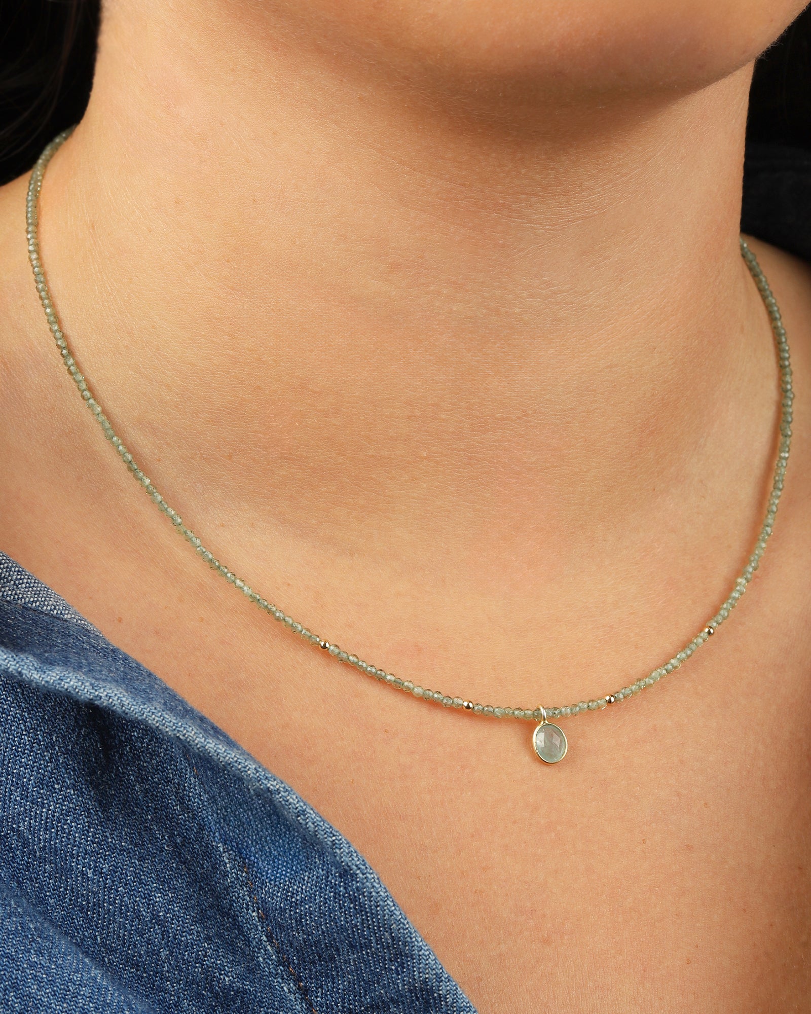 Gem Jar-Green Apatite & Grandidierite Charm Beaded Necklace-Necklaces-Blue Ruby Jewellery-Vancouver Canada