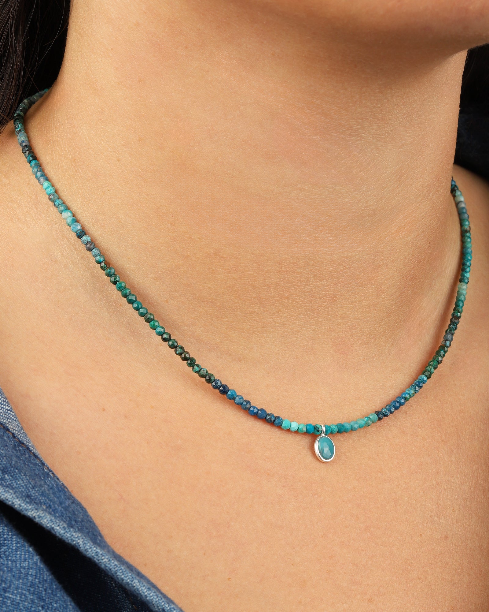 Gem Jar-Chrysocolla & Turquoise Charm Beaded Necklace-Necklaces-Blue Ruby Jewellery-Vancouver Canada