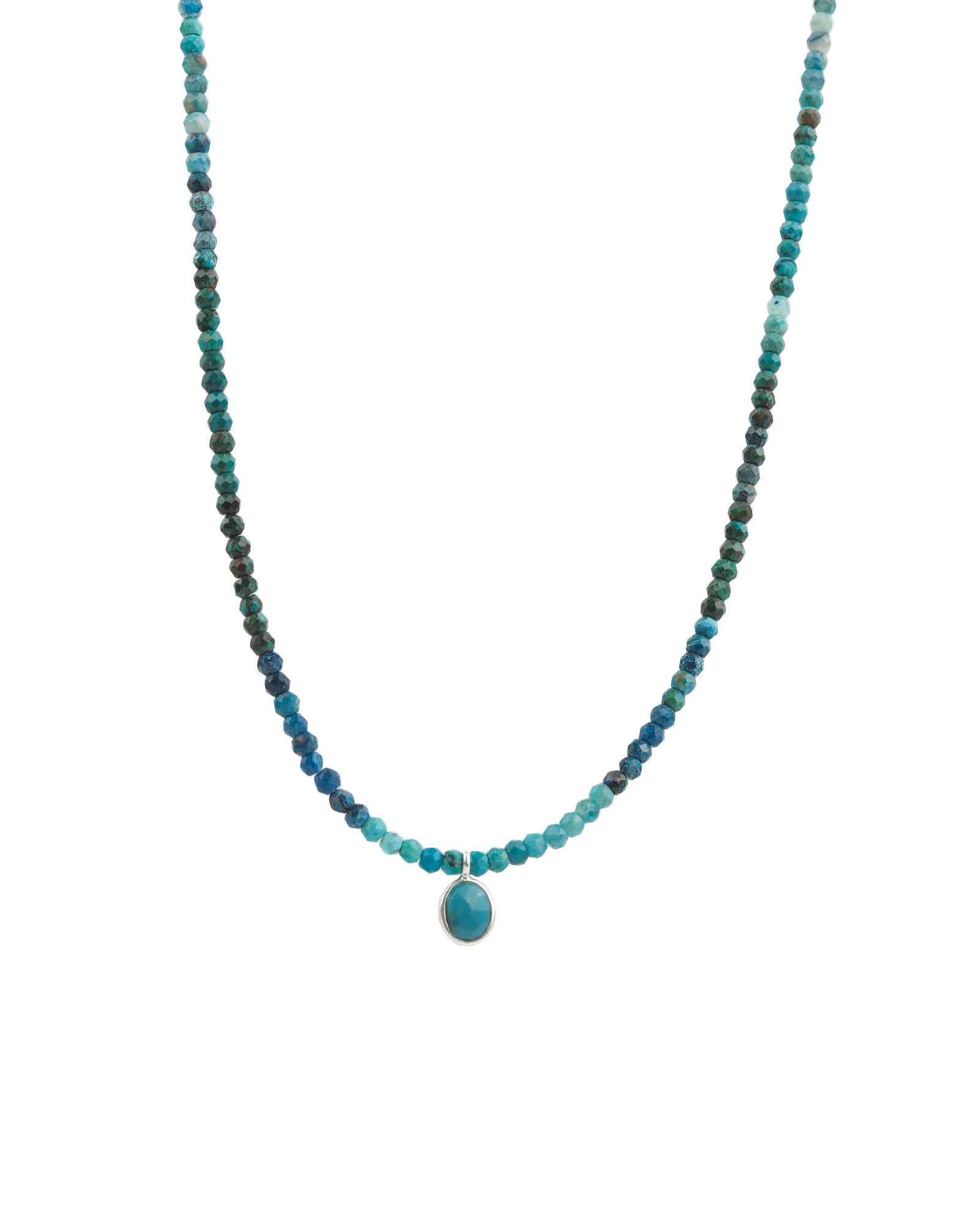 Chrysocolla & Turquoise Charm Beaded Necklace Sterling Silver, Blue Chrysocolla, Turquoise