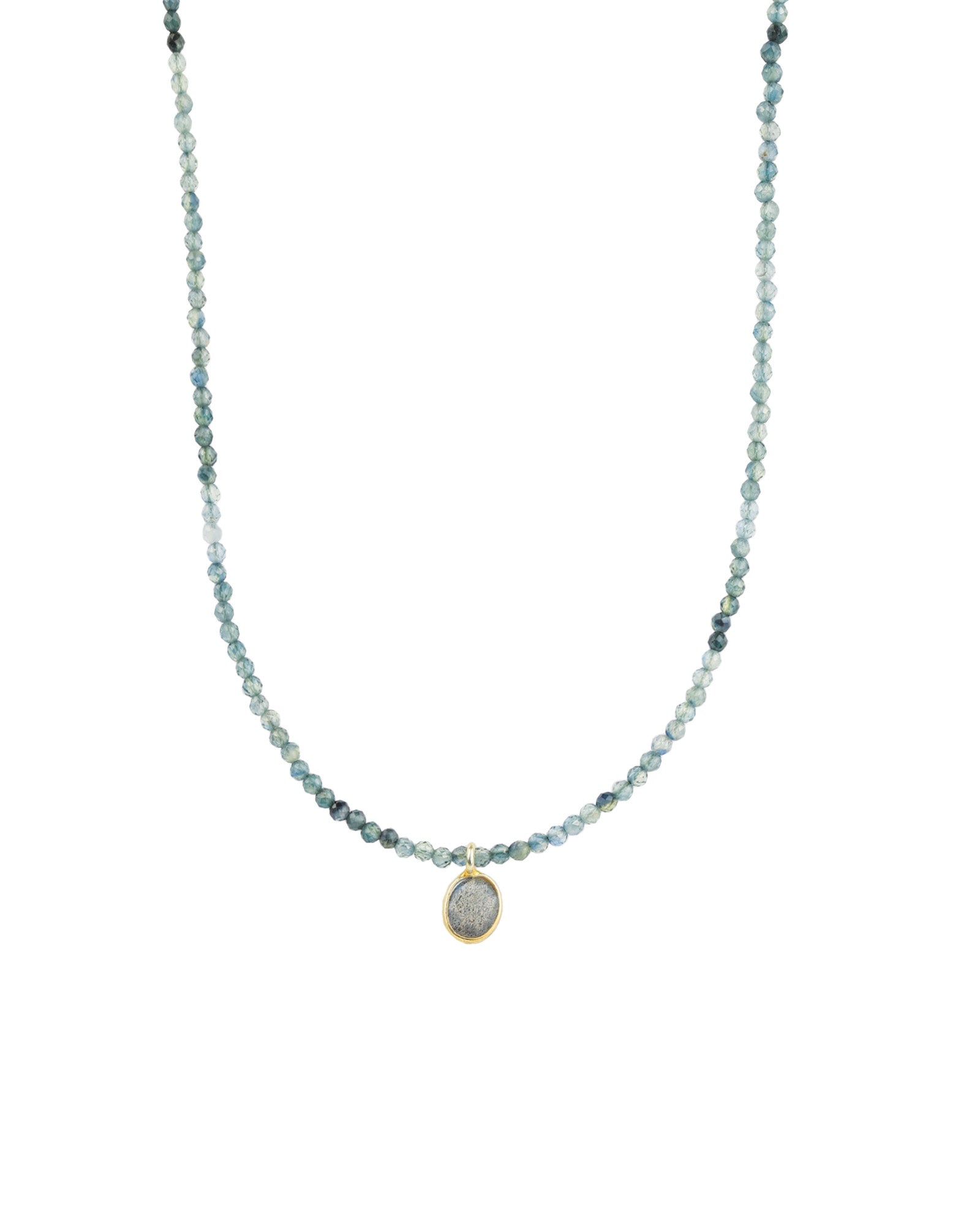 Blue Sapphire & Labradorite Charm Beaded Necklace 14k Gold Filled,
Blue Sapphire