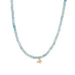 Butterfly Charm Aquamarine Beaded Necklace 14k Gold Filled, Aquamarine, Pave Cubic Zirconia