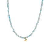 Butterfly Charm Aquamarine Beaded Necklace 14k Gold Filled, Aquamarine, Pave Cubic Zirconia