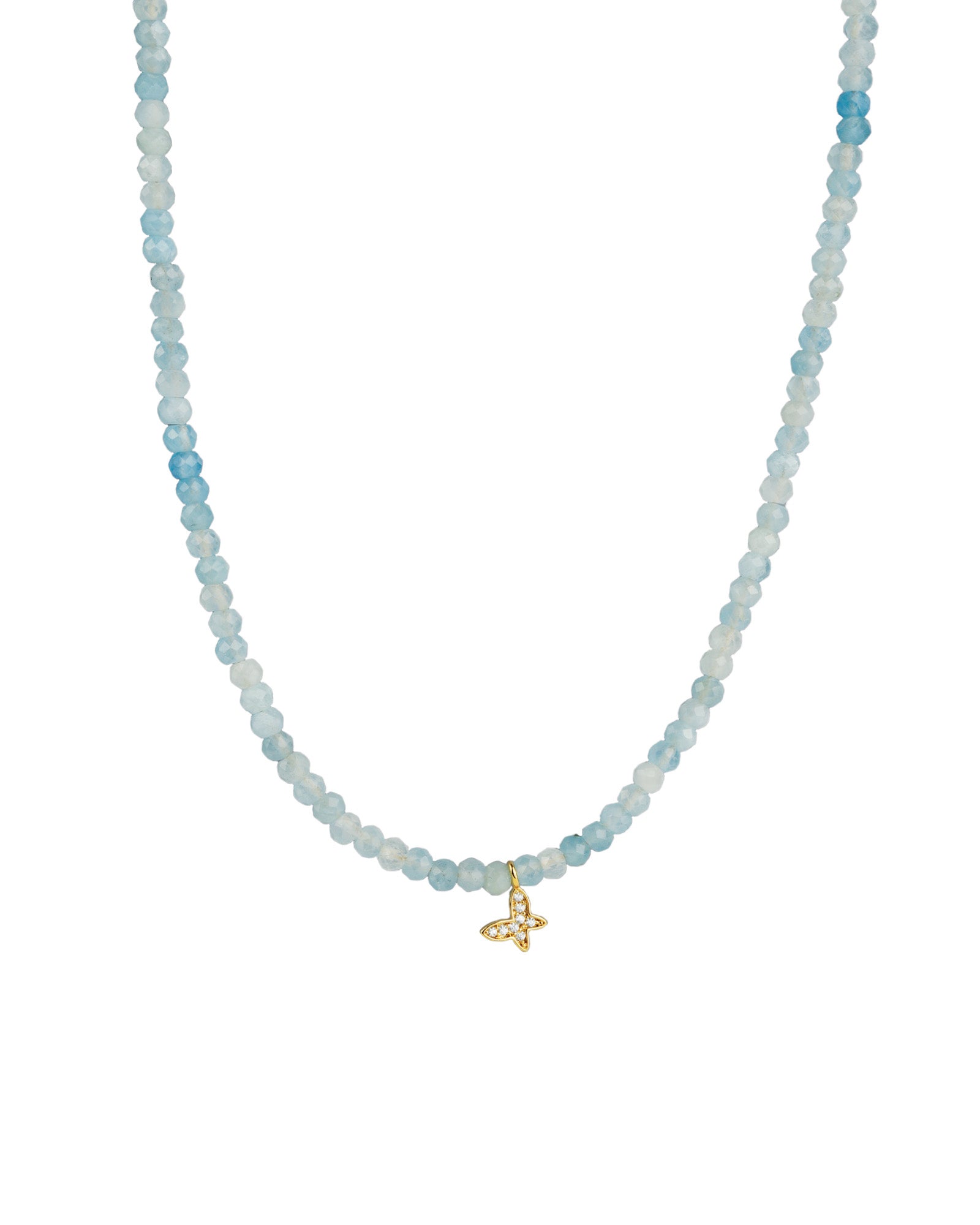 Butterfly Charm Aquamarine Beaded Necklace 14k Gold Filled, Aquamarine, Pave Cubic Zirconia