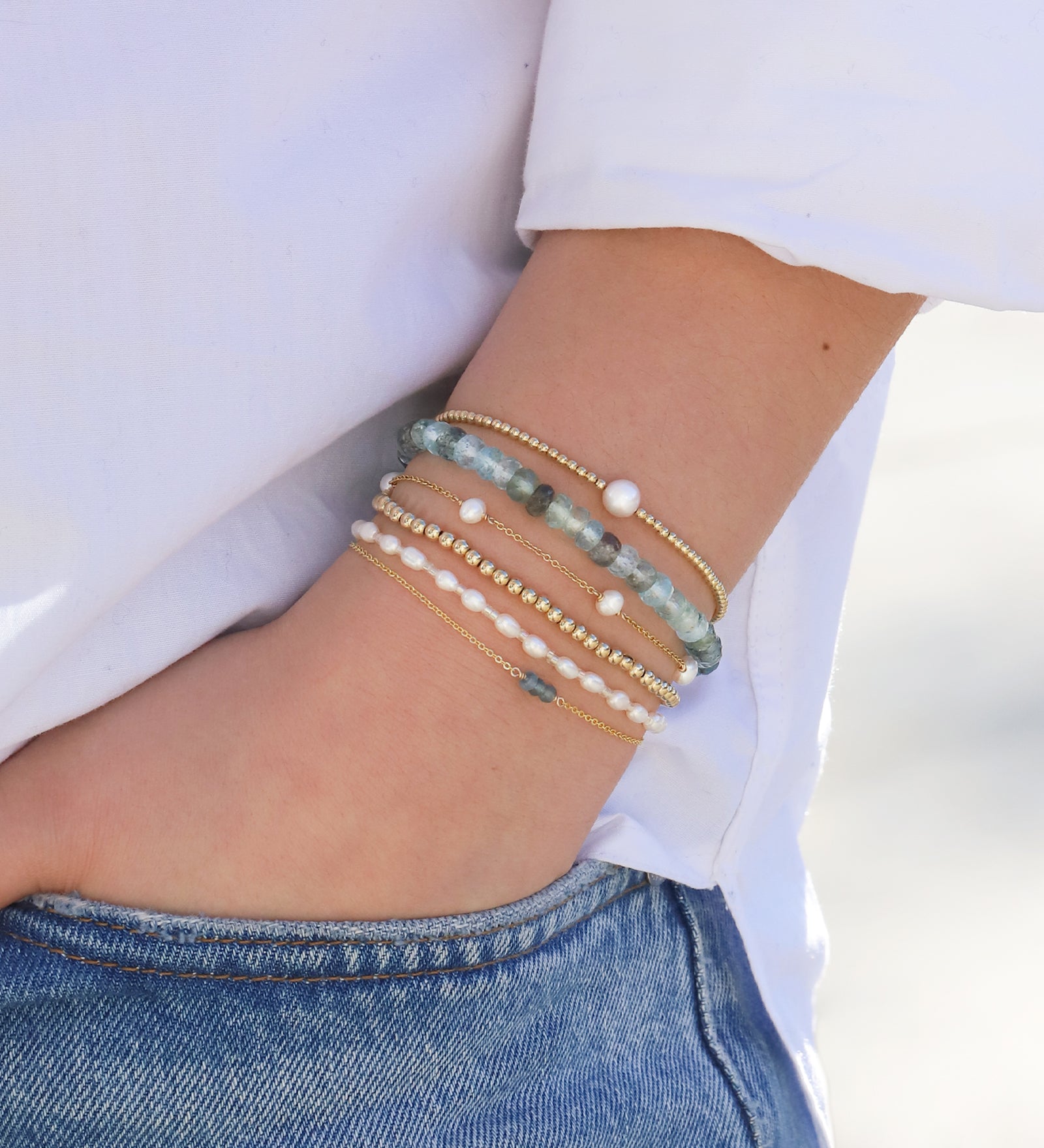 Gem Jar-Moss Aquamarine Bracelet | 5mm-Bracelets-Blue Ruby Jewellery-Vancouver Canada