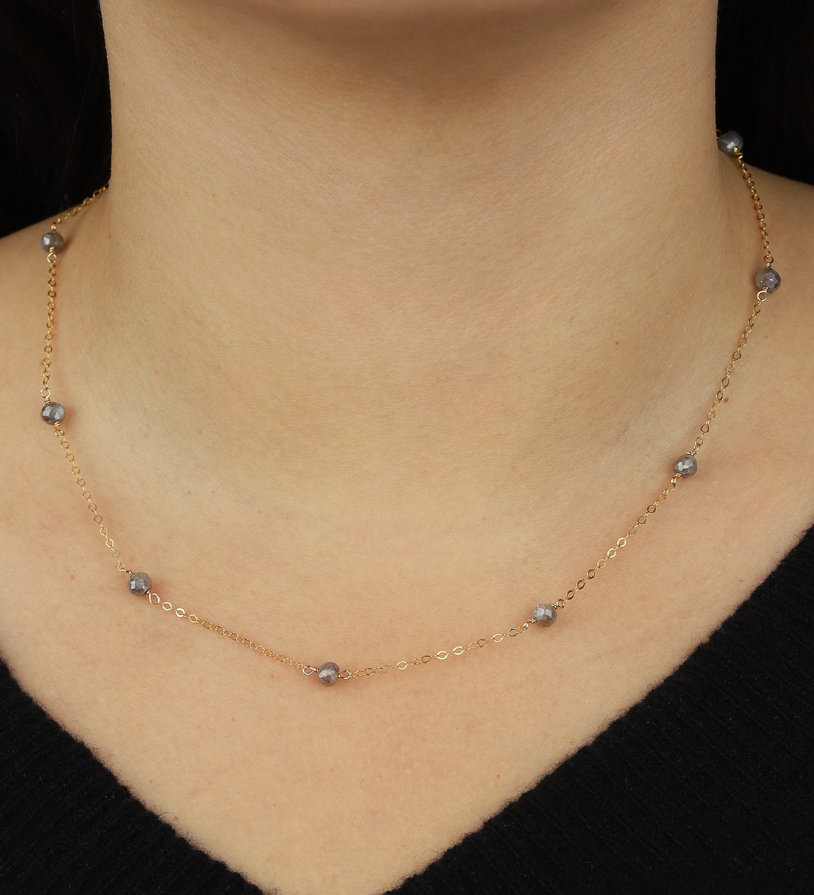 Labradorite Station Necklace 14k Gold Filled, Labradorite