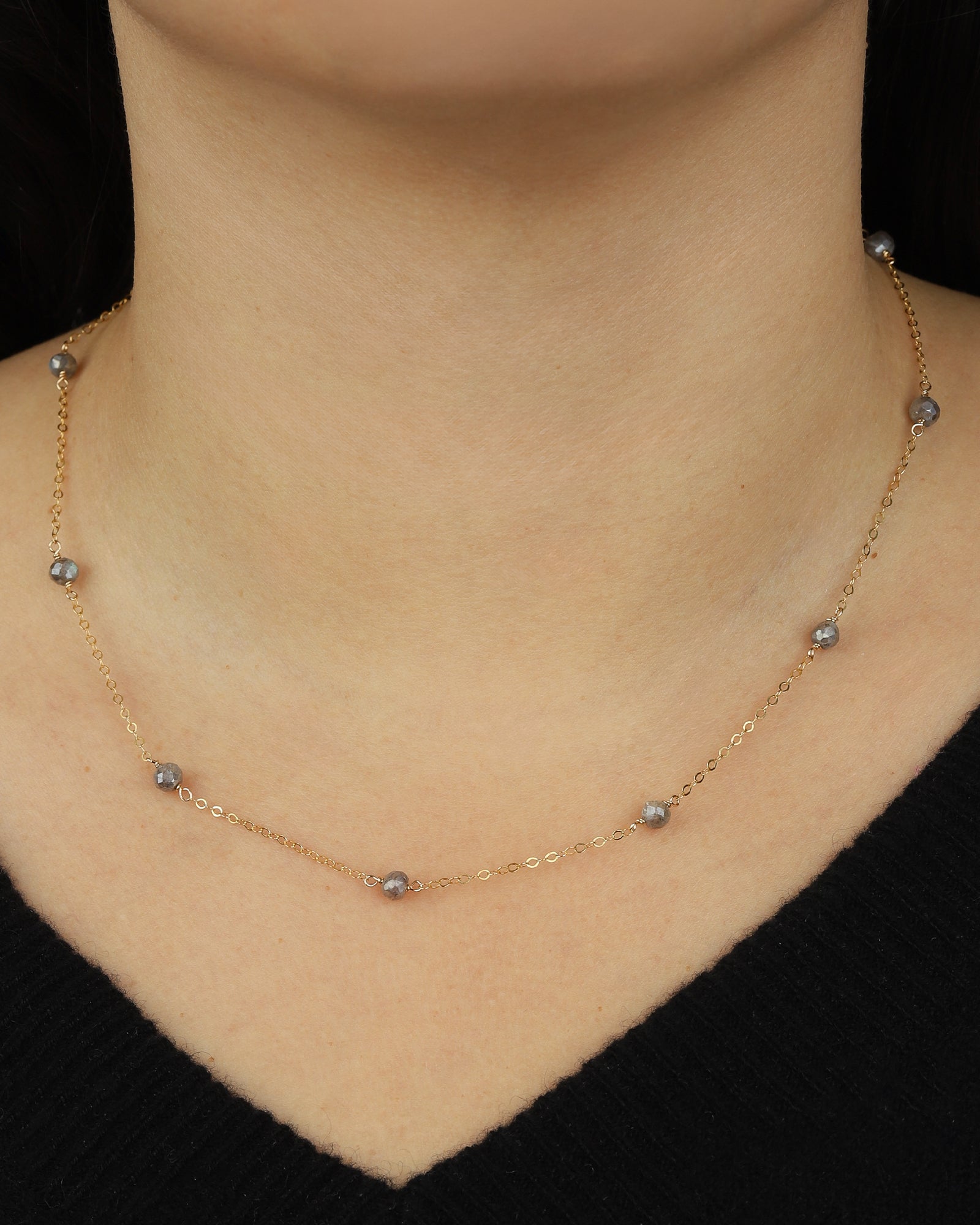 Labradorite Station Necklace 14k Gold Filled, Labradorite