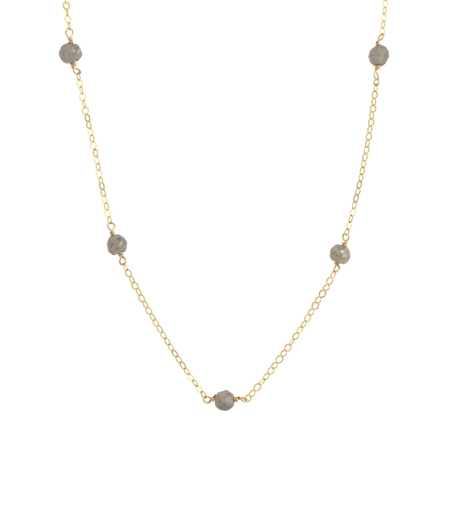 Labradorite Station Necklace 14k Gold Filled, Labradorite