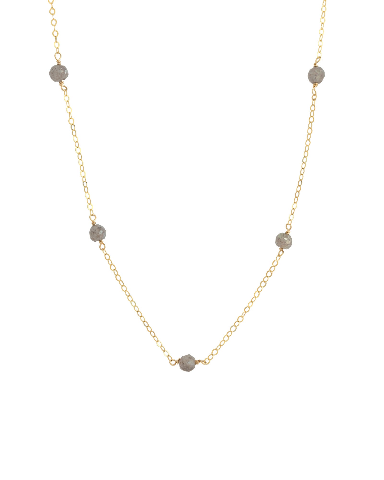 Labradorite Station Necklace 14k Gold Filled, Labradorite