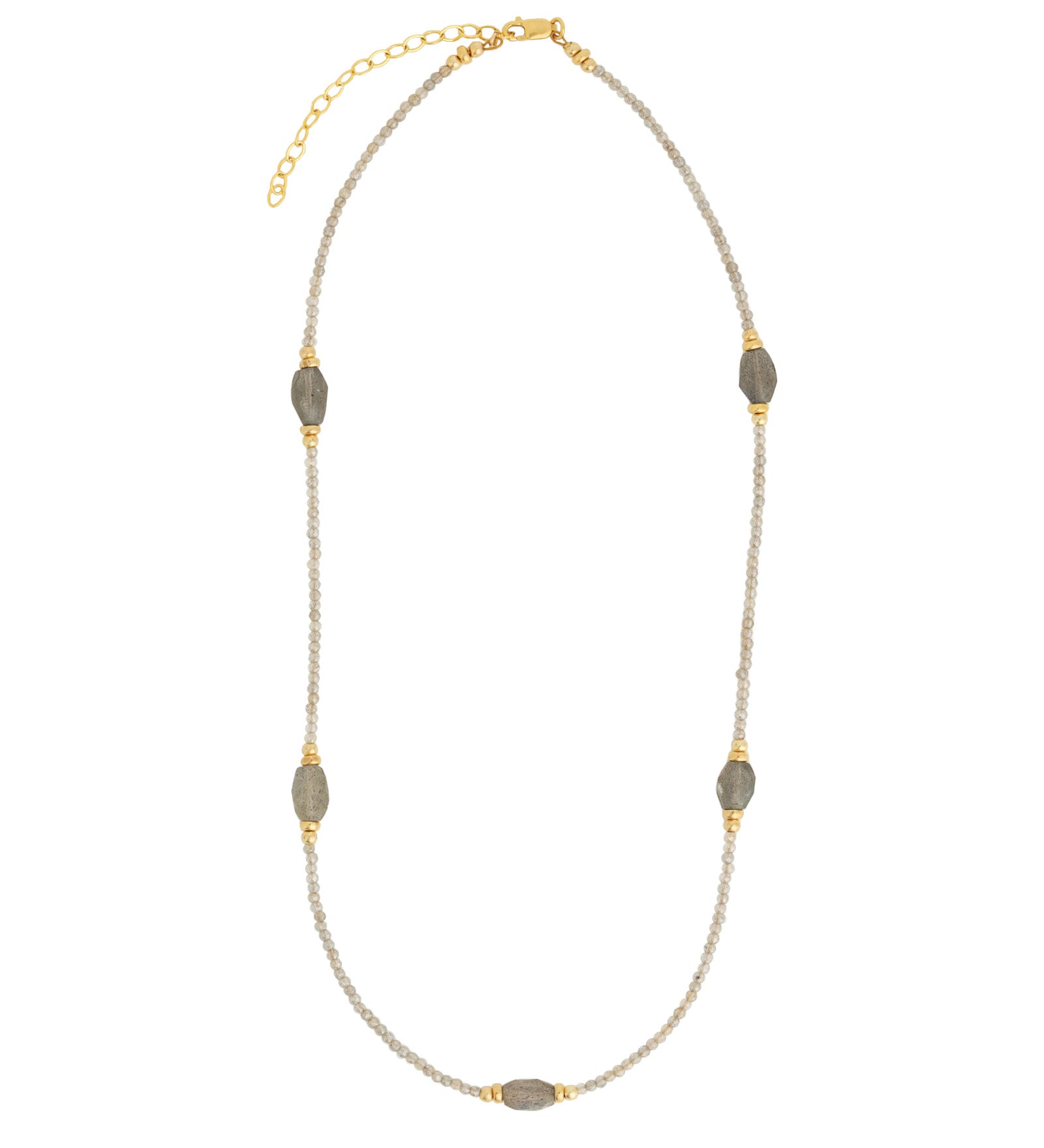 Beaded Labradorite Station Necklace 14k Gold Filled, Labradorite