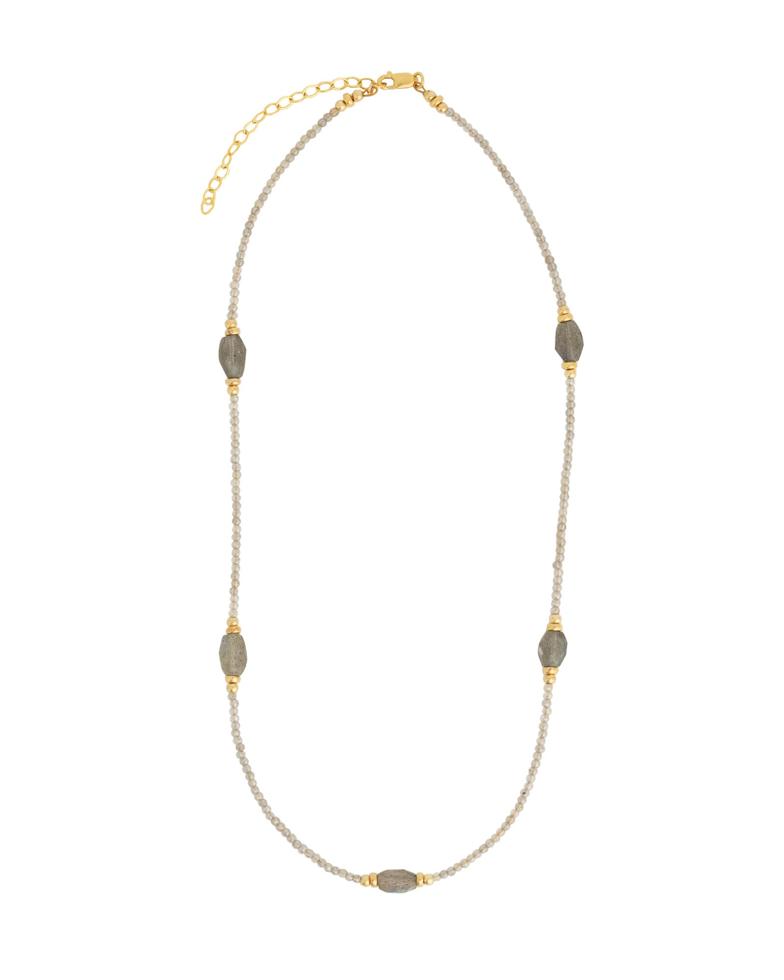 Beaded Labradorite Station Necklace 14k Gold Filled, Labradorite