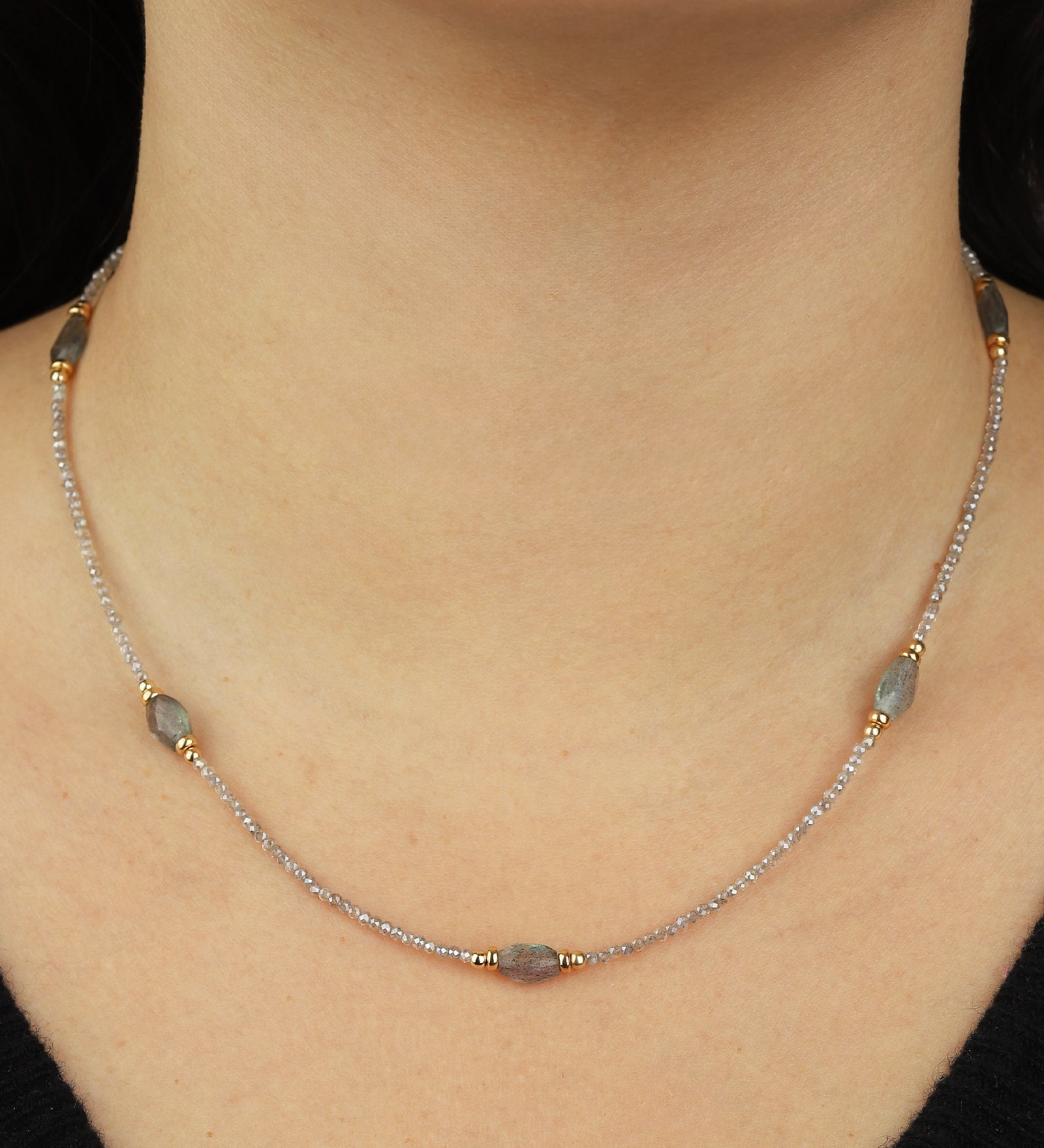 Gem Jar-Beaded Labradorite Station Necklace-Necklaces-Blue Ruby Jewellery-Vancouver Canada