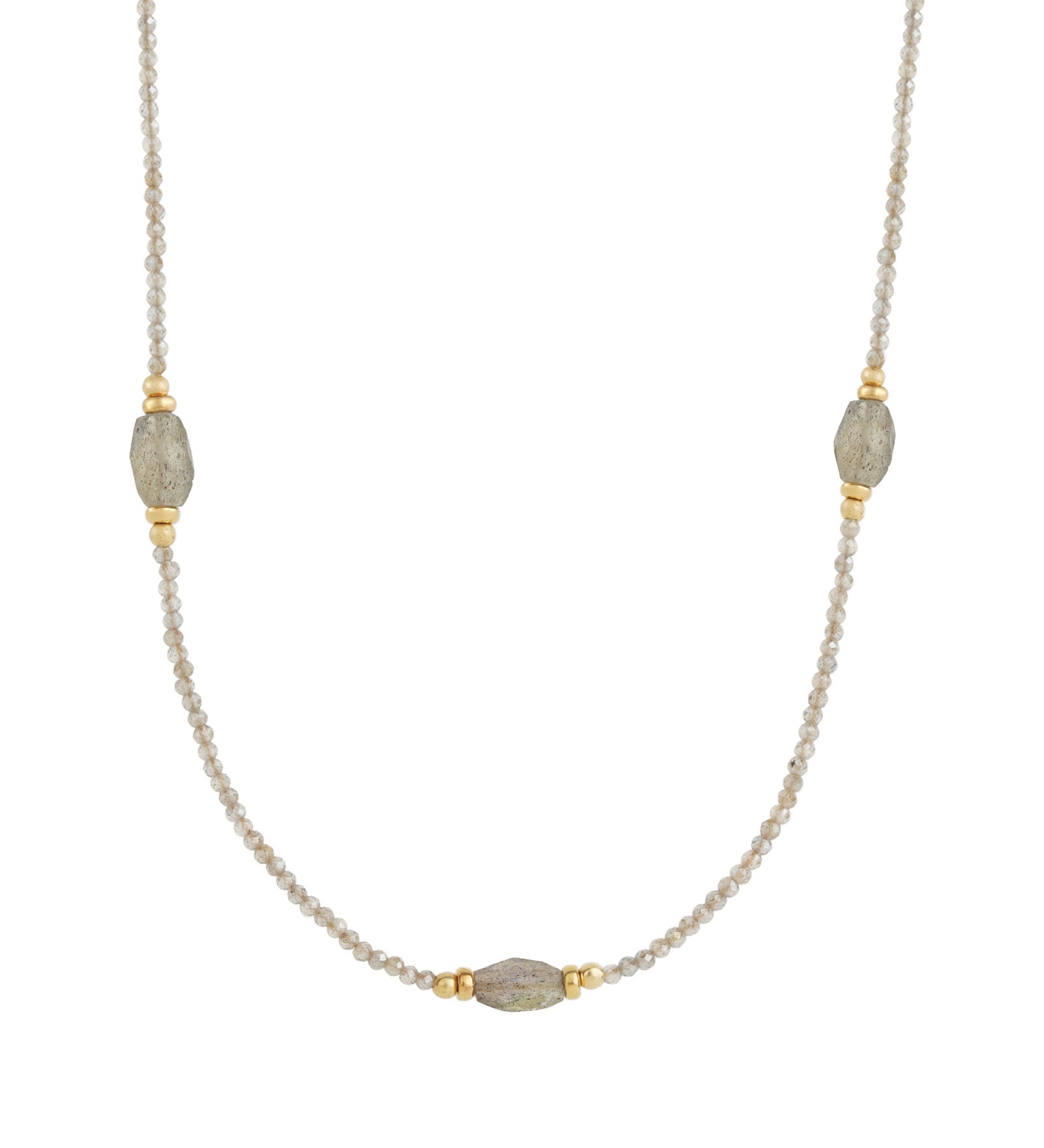 Beaded Labradorite Station Necklace 14k Gold Filled, Labradorite