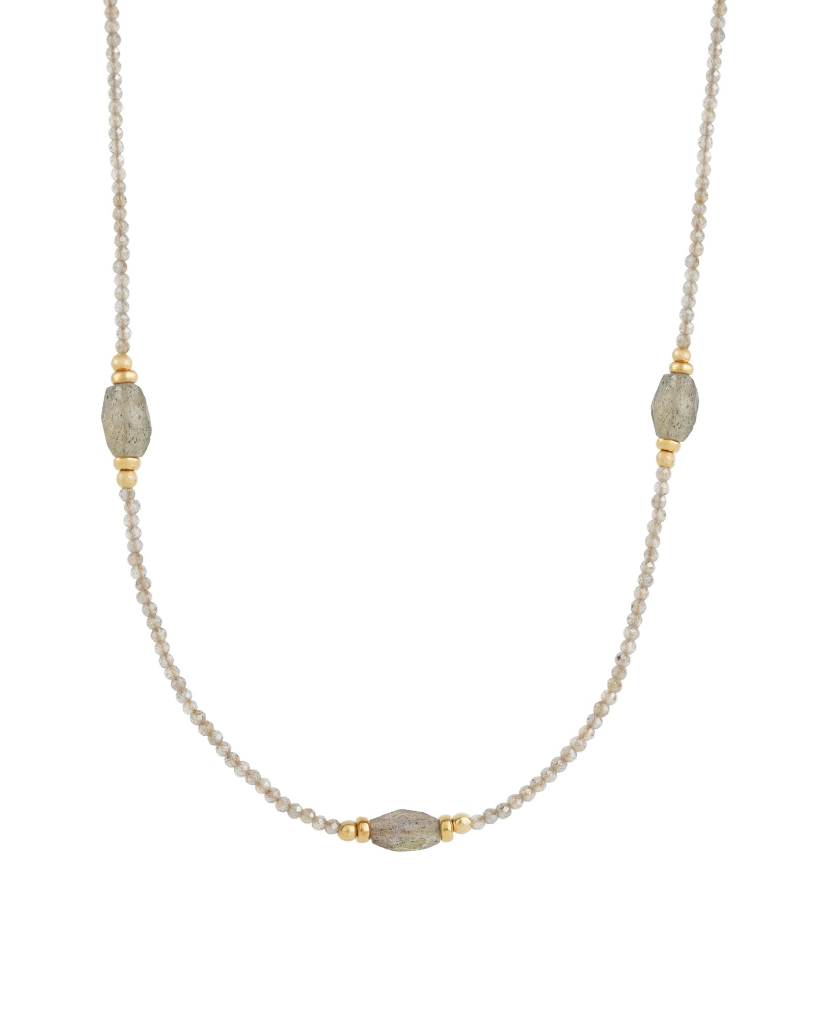 Beaded Labradorite Station Necklace 14k Gold Filled, Labradorite
