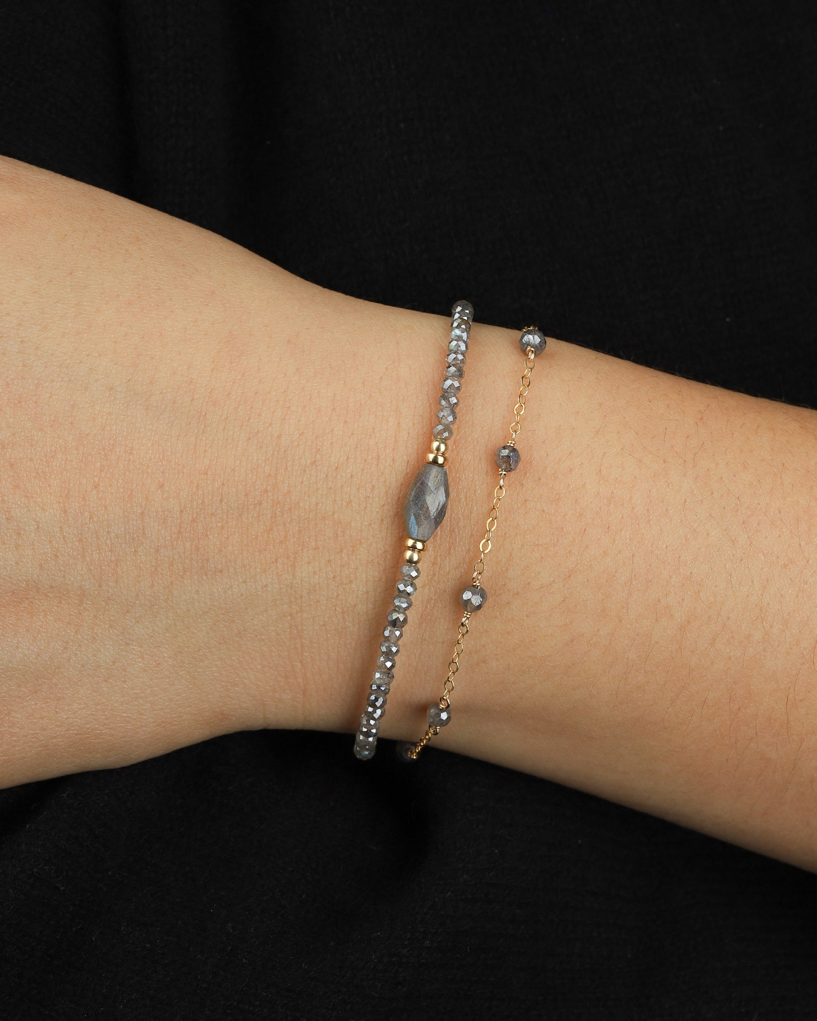 Beaded Labradorite Station Bracelet 14k Gold Filled, Labradorite