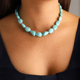 Faceted Sleeping Beauty Turquoise Nugget Beaded Necklace