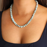 Faceted Larimar Rondelle Beaded Necklace | 10mm