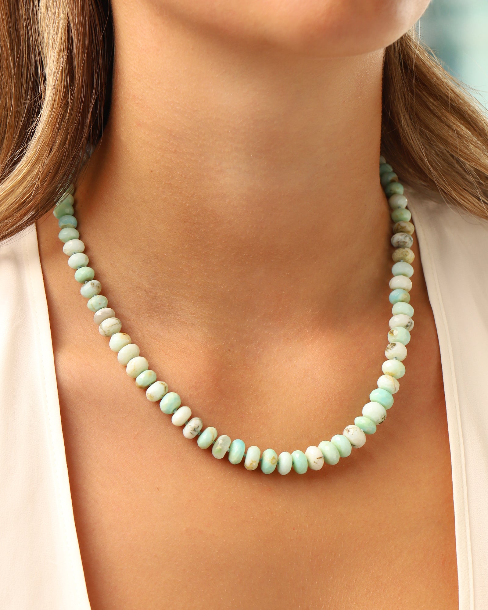 Gem Jar-Faceted Peruvian Opal Rondelle Beaded Necklace | 8.5mm-Necklaces-Blue Ruby Jewellery-Vancouver Canada