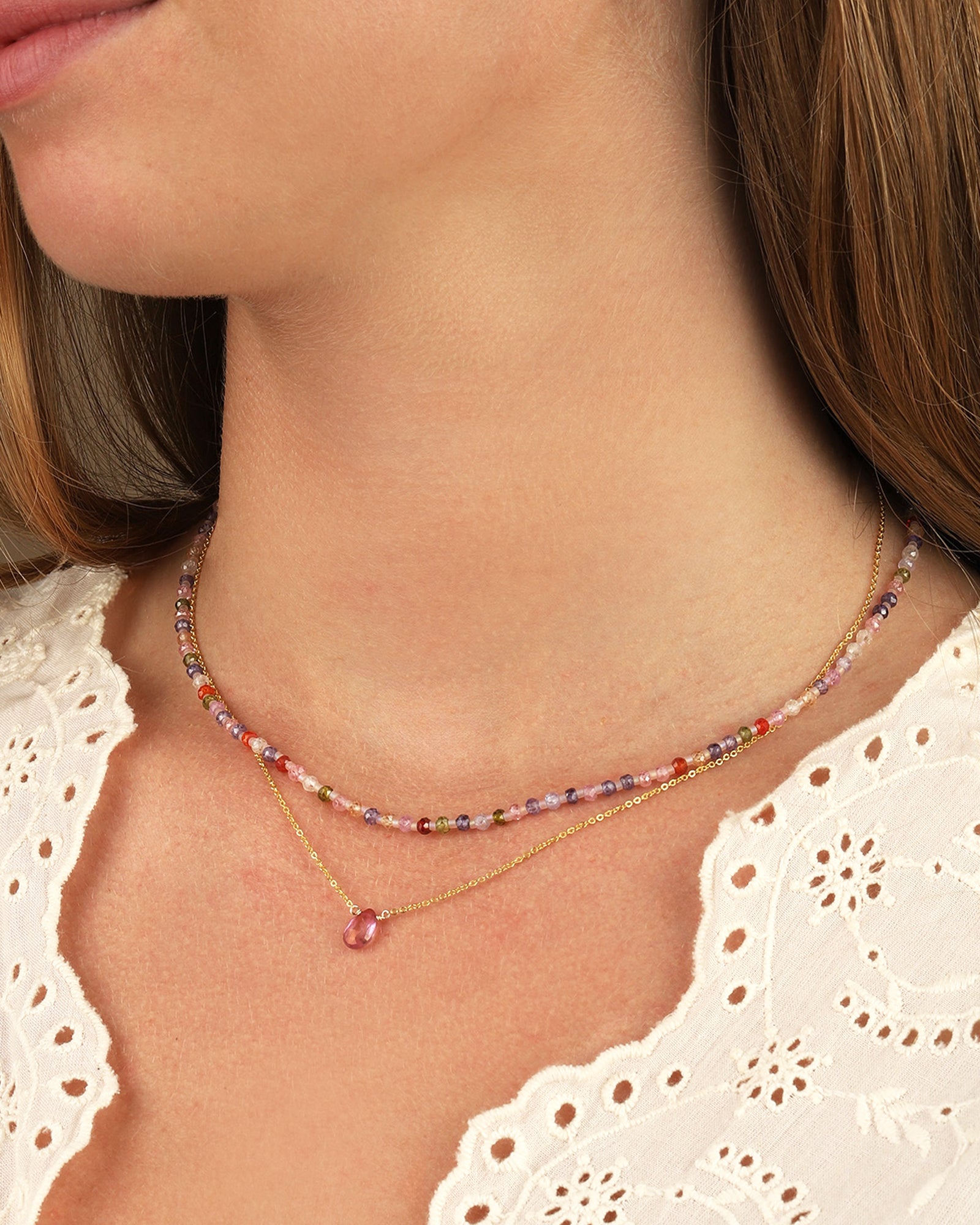 Stoned By Gem Jar-Pink Topaz Pear Cable Chain Necklace | 6mm-Necklaces-Blue Ruby Jewellery-Vancouver Canada