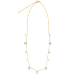 Mixed Teardrop Stone Station Necklace 14k Gold Filled, Turquoise, Aquamarine
