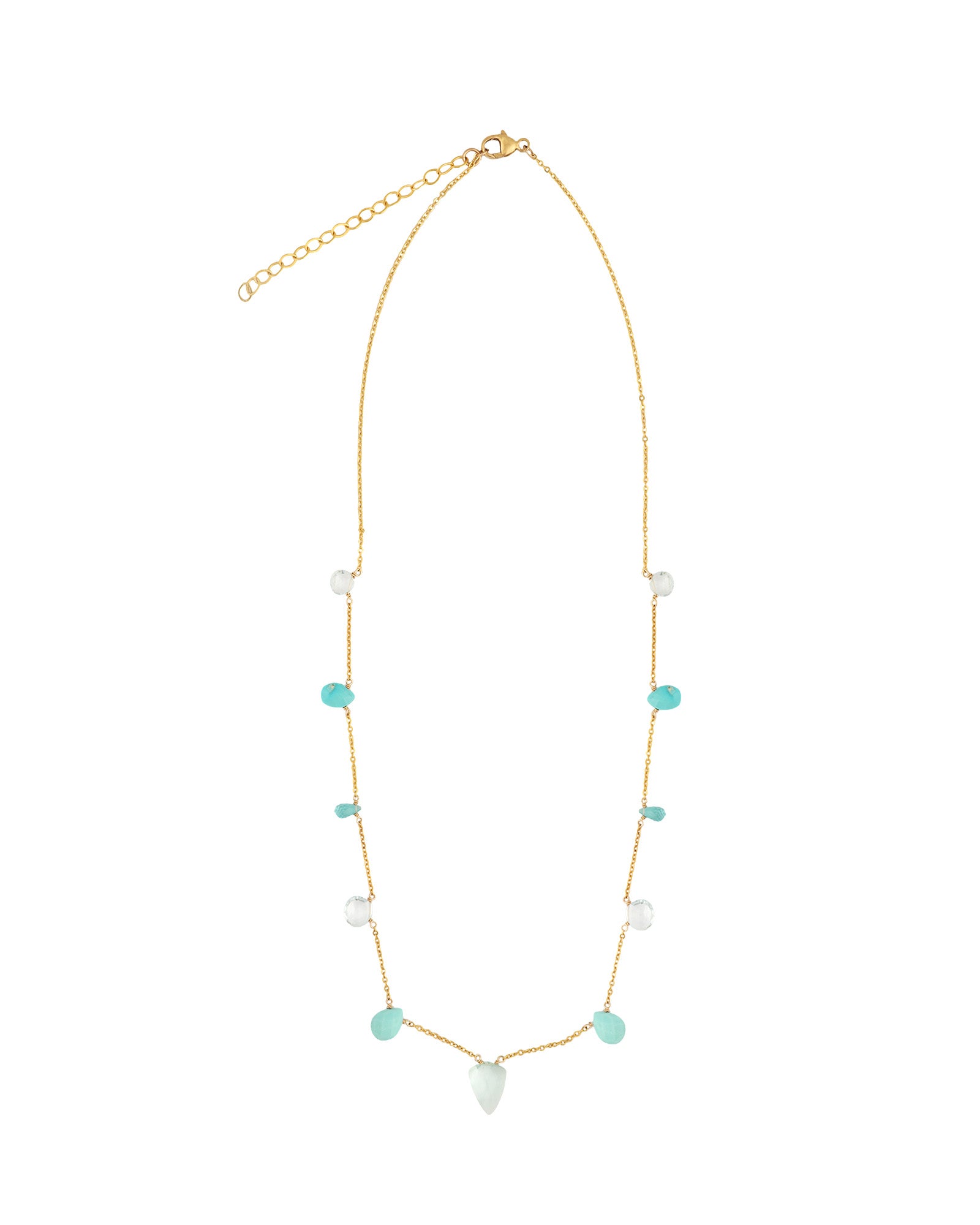 Mixed Teardrop Stone Station Necklace 14k Gold Filled, Turquoise, Aquamarine