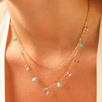 Mixed Teardrop Stone Station Necklace 14k Gold Filled, Turquoise, Aquamarine