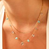 Mixed Teardrop Stone Station Necklace 14k Gold Filled, Turquoise, Aquamarine