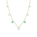 Mixed Teardrop Stone Station Necklace 14k Gold Filled, Turquoise, Aquamarine