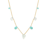Mixed Teardrop Stone Station Necklace 14k Gold Filled, Turquoise, Aquamarine