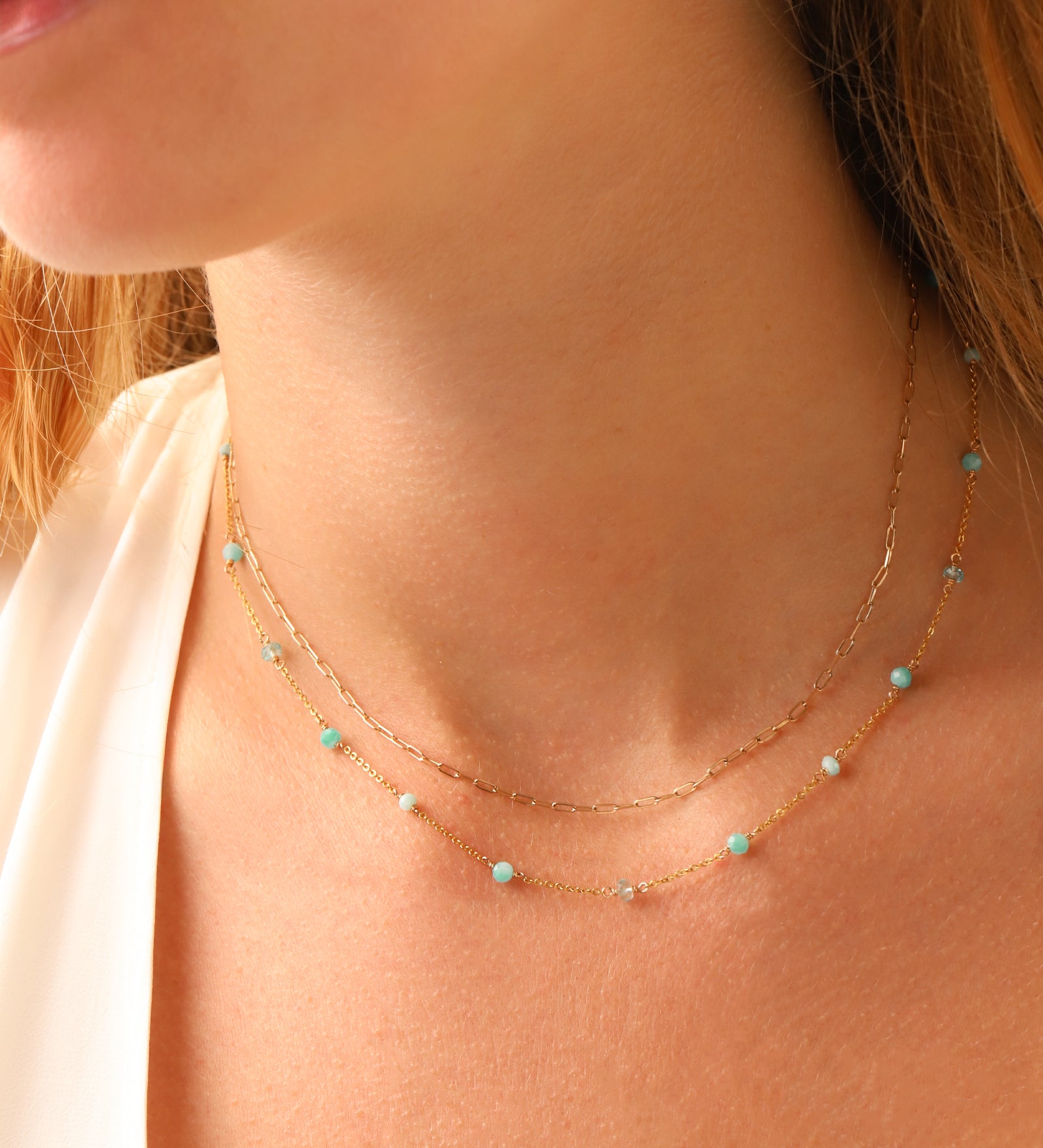 Apatite & Amazonite Station Necklace 14k Gold Filled, Apatite, Amazonite