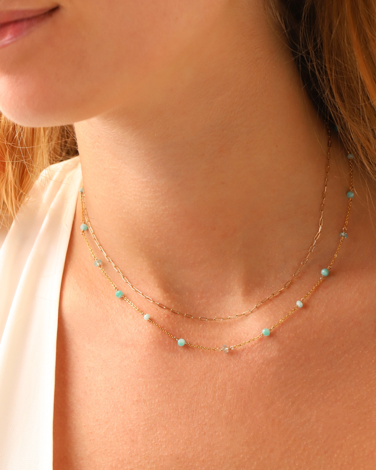 Apatite & Amazonite Station Necklace 14k Gold Filled, Apatite, Amazonite