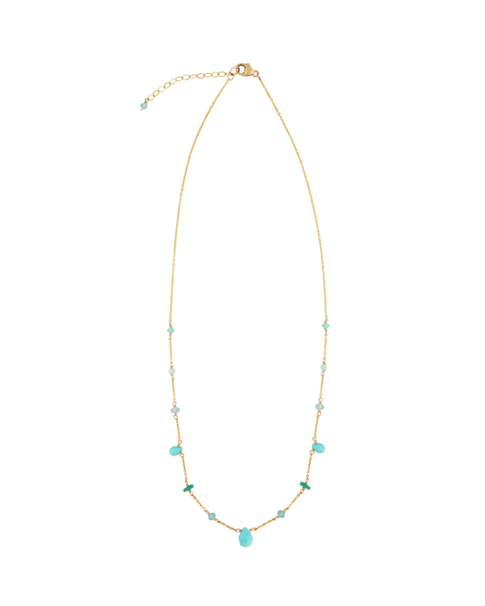 Bold Mixed Stone Station Necklace 14k Gold Filled, Apatite, Amazonite