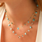 Bold Mixed Stone Station Necklace 14k Gold Filled, Apatite, Amazonite
