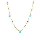 Bold Mixed Stone Station Necklace 14k Gold Filled, Apatite, Amazonite