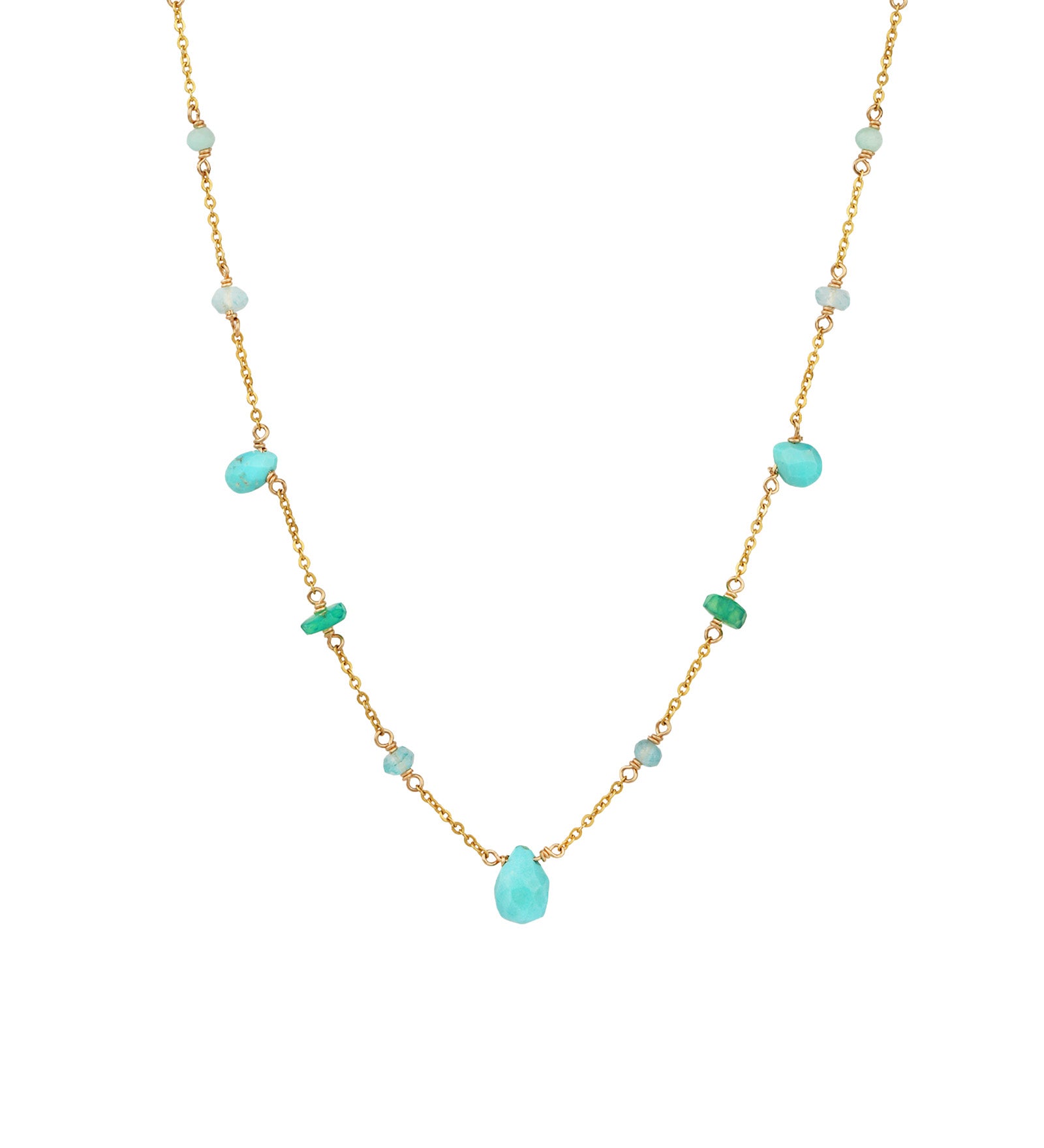 Bold Mixed Stone Station Necklace 14k Gold Filled, Apatite, Amazonite