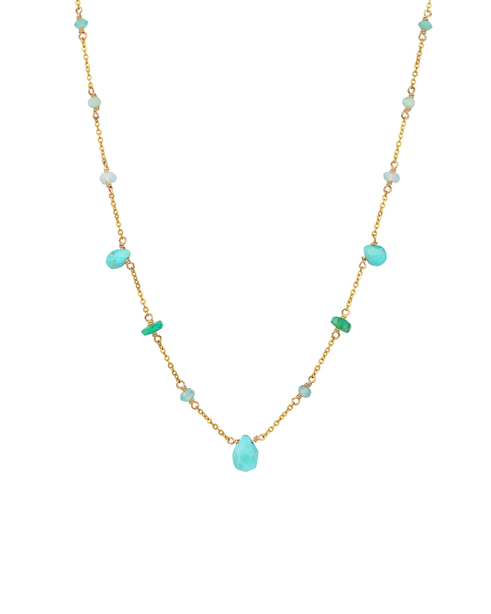 Bold Mixed Stone Station Necklace 14k Gold Filled, Apatite, Amazonite