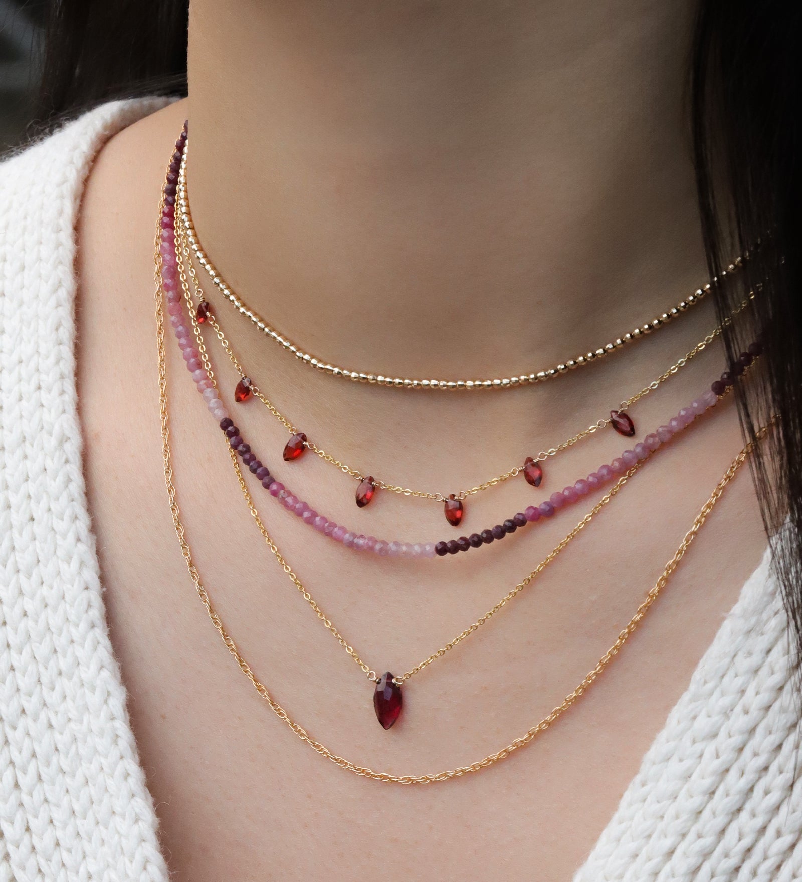 Gem Jar-Ruby Mix Beaded Necklace | 3mm-Necklaces-Blue Ruby Jewellery-Vancouver Canada
