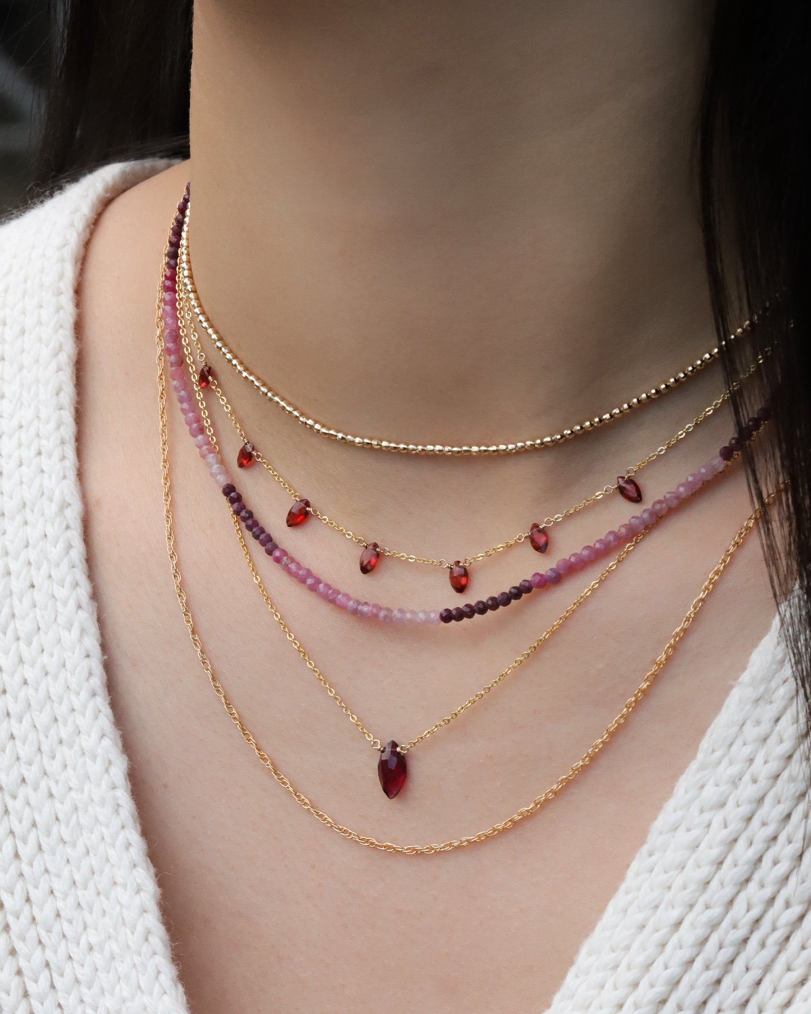 Gem Jar-Ruby Mix Beaded Necklace | 3mm-Necklaces-Blue Ruby Jewellery-Vancouver Canada