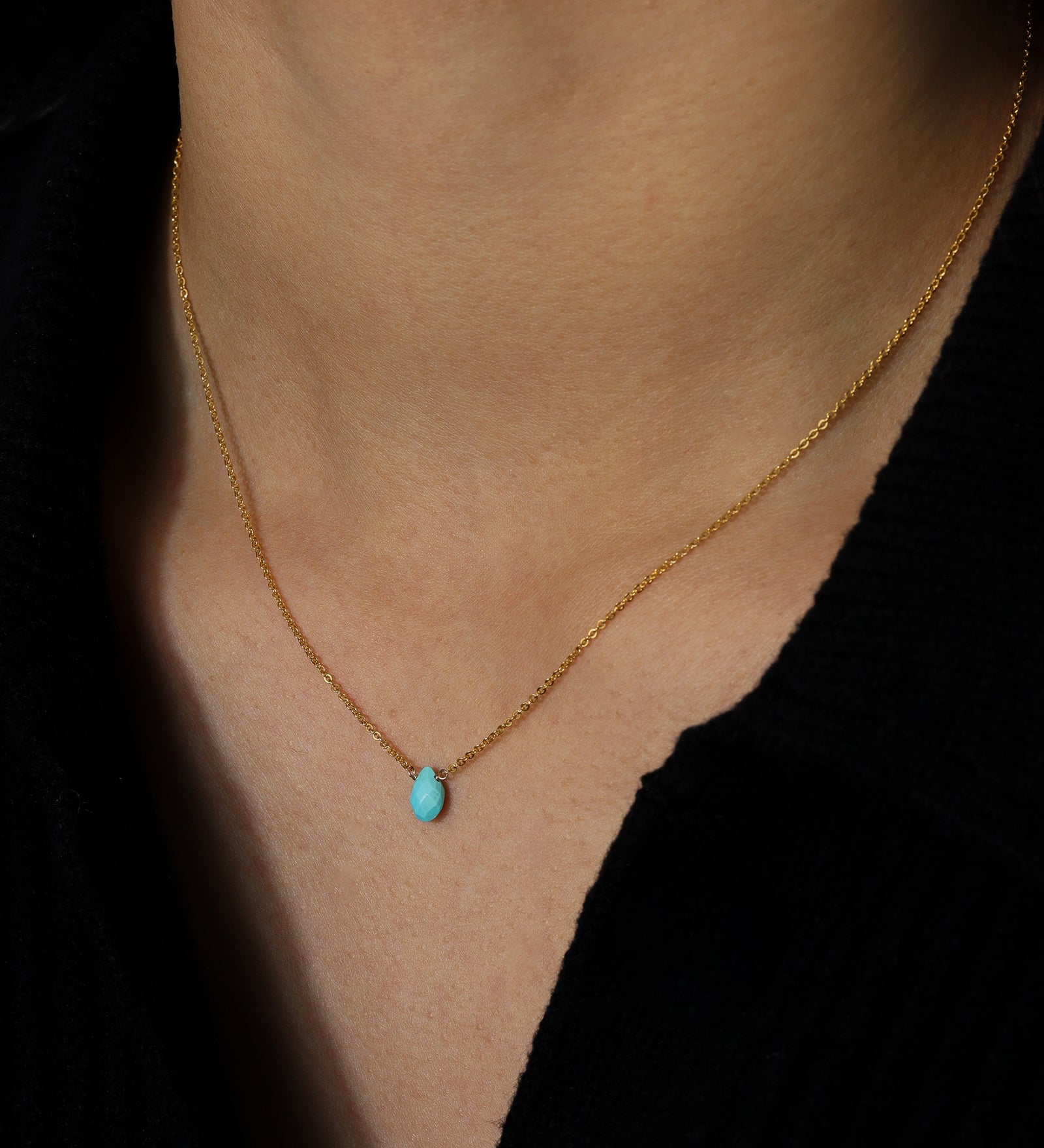 Stoned by Gem Jar-Pear Stone Cable Necklace-Necklaces-14k Gold Filled, Turquoise-Blue Ruby Jewellery-Vancouver Canada