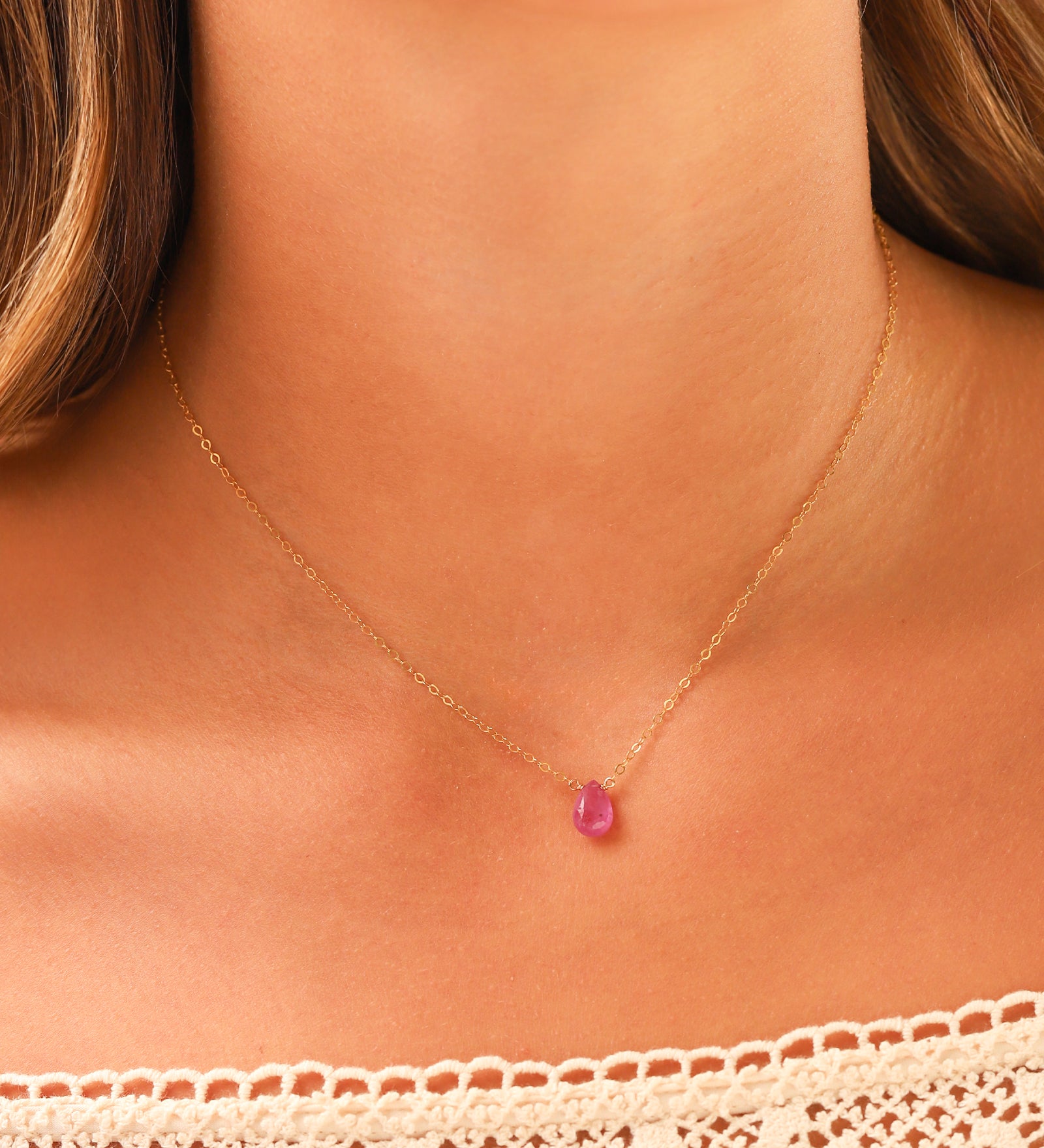 Stoned By Gem Jar-Pink Sapphire Pear Cable Chain Necklace | 6mm-Necklaces-Blue Ruby Jewellery-Vancouver Canada
