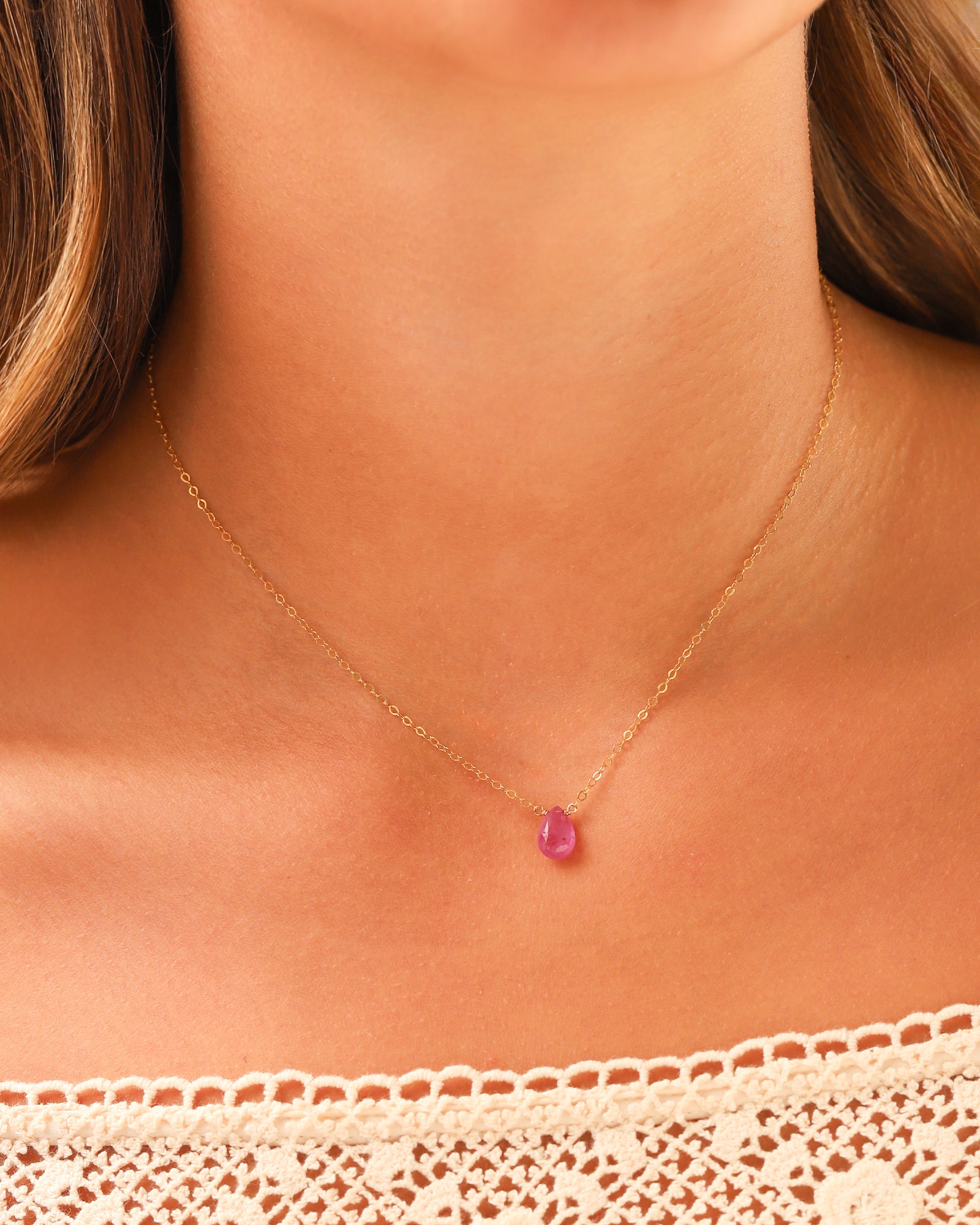 Stoned By Gem Jar-Pink Sapphire Pear Cable Chain Necklace | 6mm-Necklaces-Blue Ruby Jewellery-Vancouver Canada