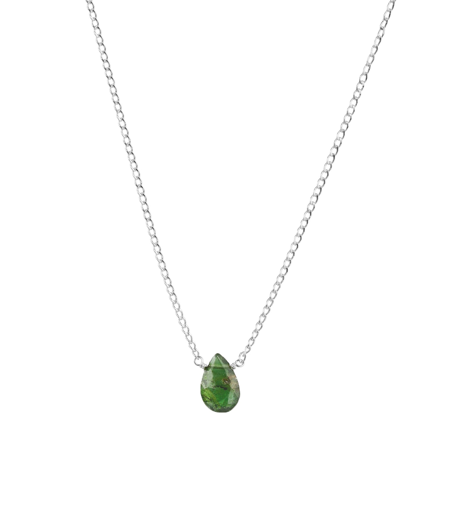Stoned By Gem Jar-Green Tourmaline Pear Curb Chain Necklace-Necklaces-Sterling Silver, Green Tourmaline-Blue Ruby Jewellery-Vancouver Canada