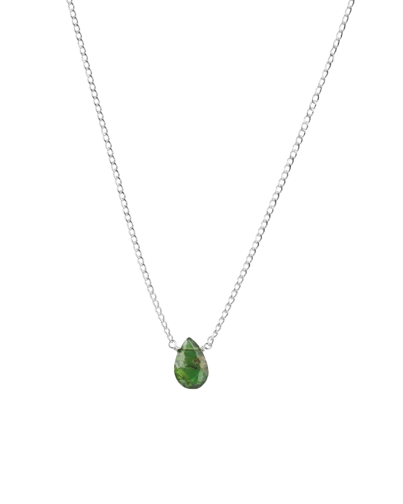 Stoned By Gem Jar-Green Tourmaline Pear Curb Chain Necklace-Necklaces-Sterling Silver, Green Tourmaline-Blue Ruby Jewellery-Vancouver Canada