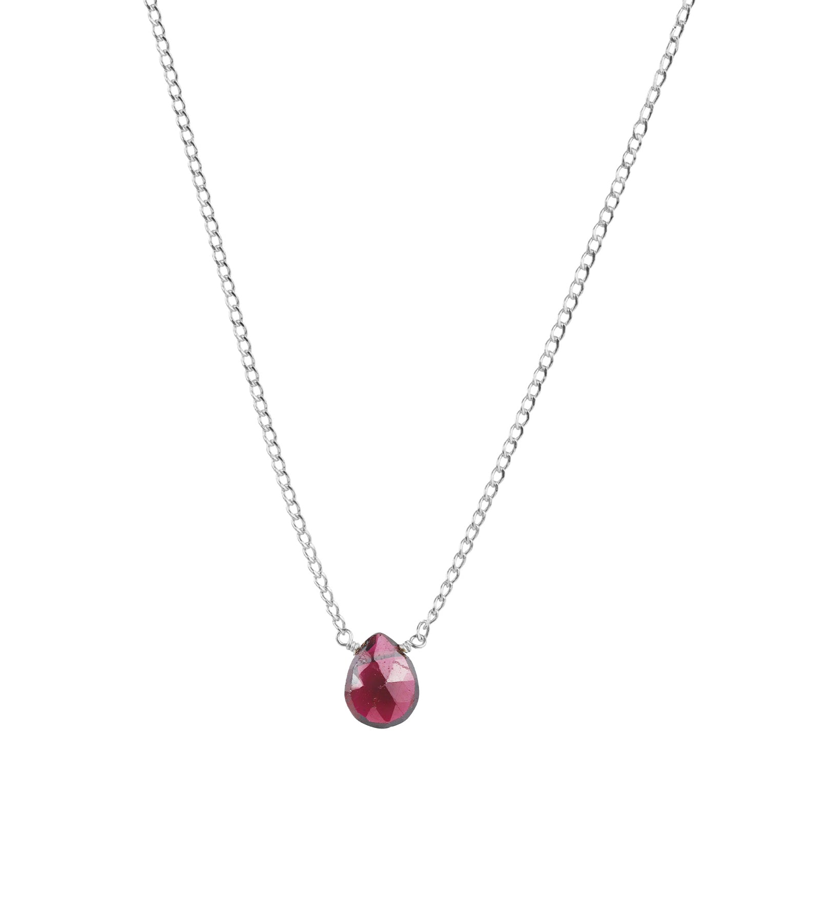 Stoned By Gem Jar-Garnet Pear Curb Chain Necklace-Necklaces-Sterling Silver, Garnet-Blue Ruby Jewellery-Vancouver Canada