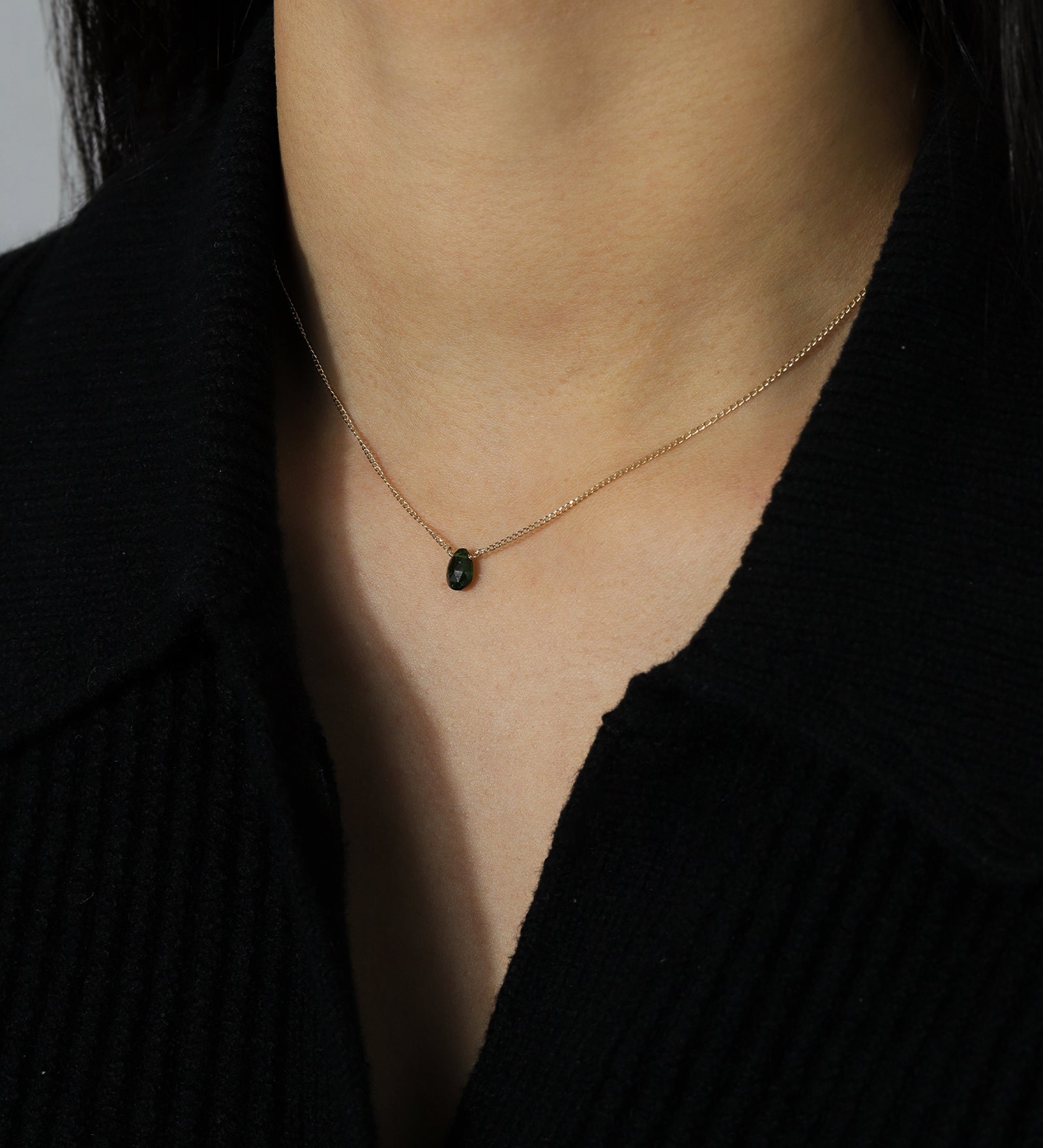 Stoned by Gem Jar-Pear Stone Curb Necklace-Necklaces-14k Gold Filled, Green Tourmaline-Blue Ruby Jewellery-Vancouver Canada