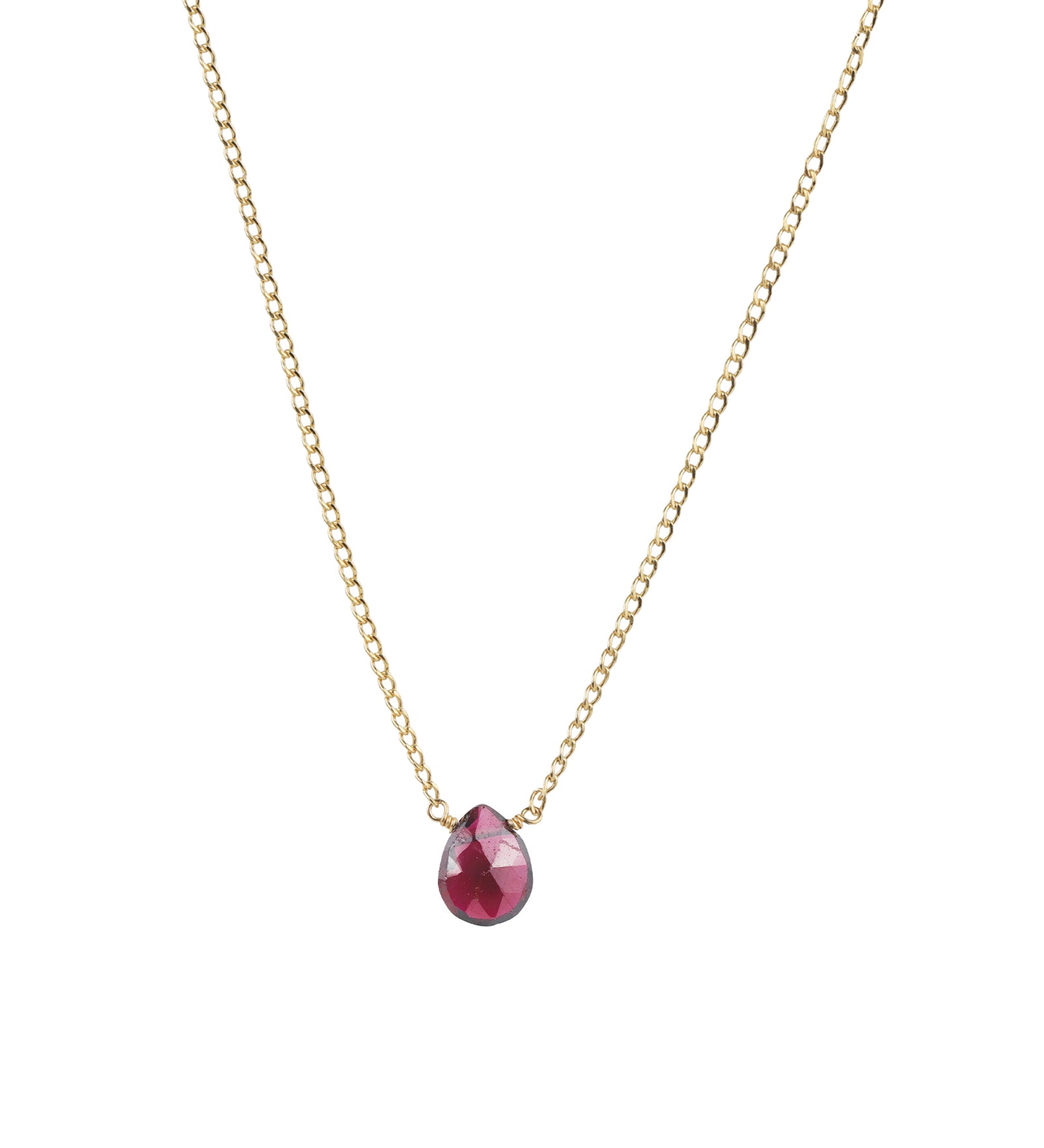 Stoned By Gem Jar-Garnet Pear Curb Chain Necklace-Necklaces-14k Gold Filled, Garnet-Blue Ruby Jewellery-Vancouver Canada