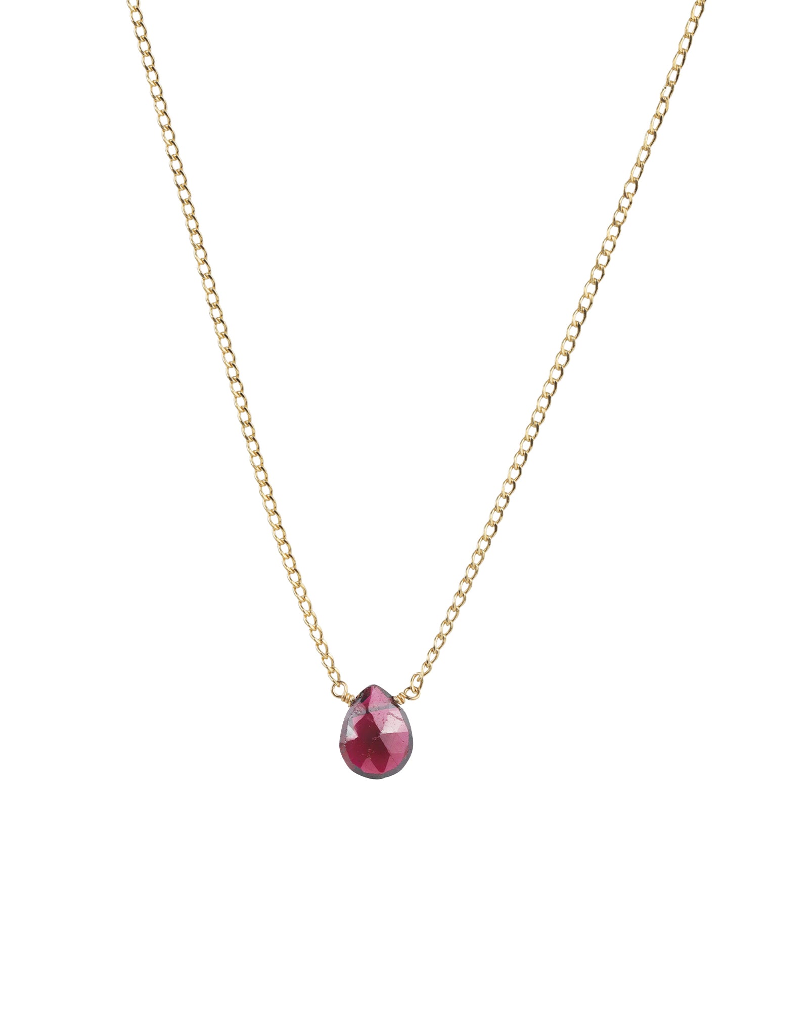 Stoned By Gem Jar-Garnet Pear Curb Chain Necklace-Necklaces-14k Gold Filled, Garnet-Blue Ruby Jewellery-Vancouver Canada