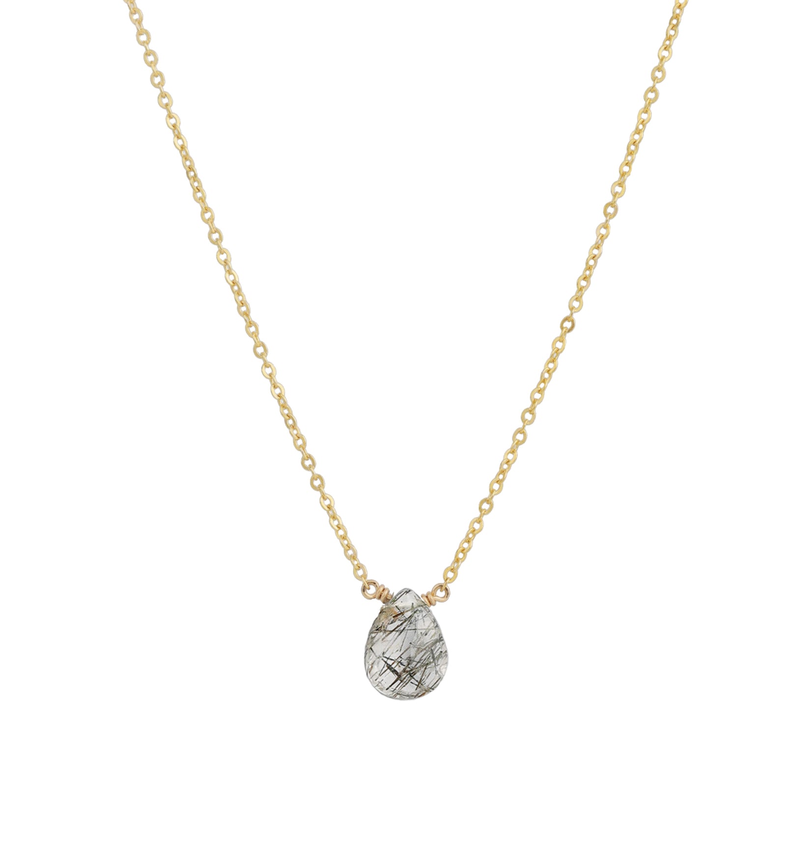 Stoned By Gem Jar-Rutilated Quartz Pear Cable Chain Necklace-Necklaces-14k Gold Filled, Rutilated Quartz-Blue Ruby Jewellery-Vancouver Canada