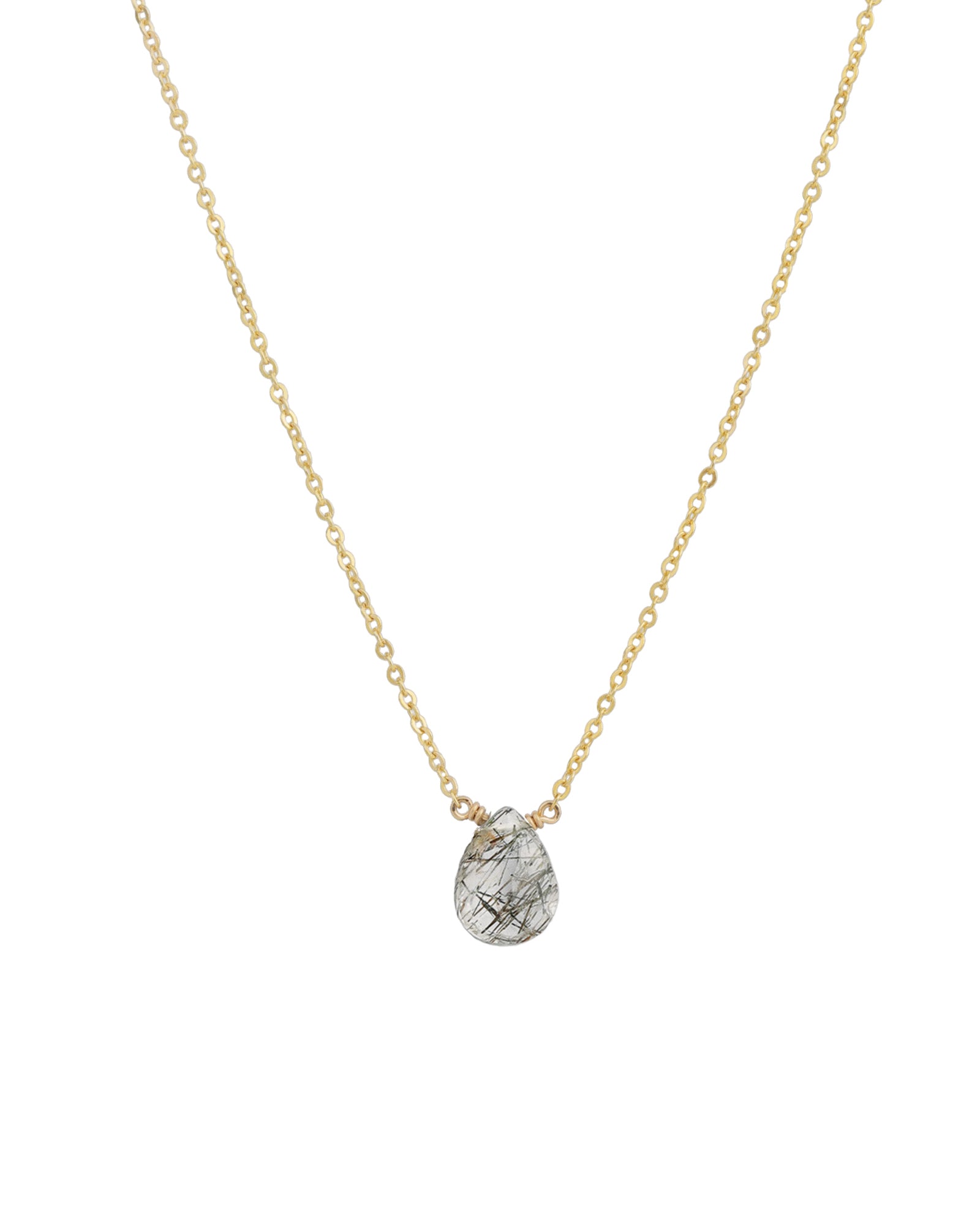 Stoned By Gem Jar-Rutilated Quartz Pear Cable Chain Necklace-Necklaces-14k Gold Filled, Rutilated Quartz-Blue Ruby Jewellery-Vancouver Canada