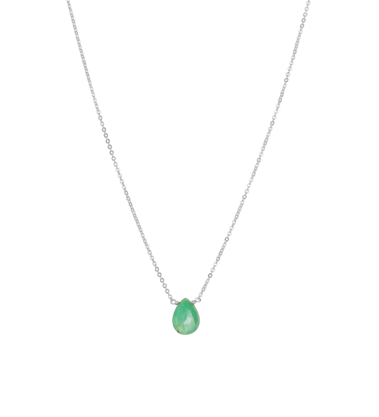 Stoned By Gem Jar-Chrysoprase Pear Cable Chain Necklace-Necklaces-Sterling Silver, Chrysoprase-Blue Ruby Jewellery-Vancouver Canada